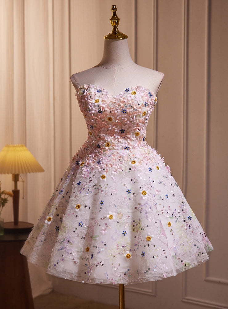 Tulle Sequins Flower Beading Homecoming Dress