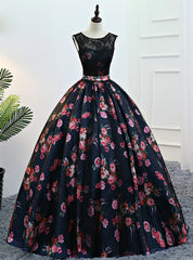 Vintage Ball Gown Print Backless Floor Length Quinceanera Dresses