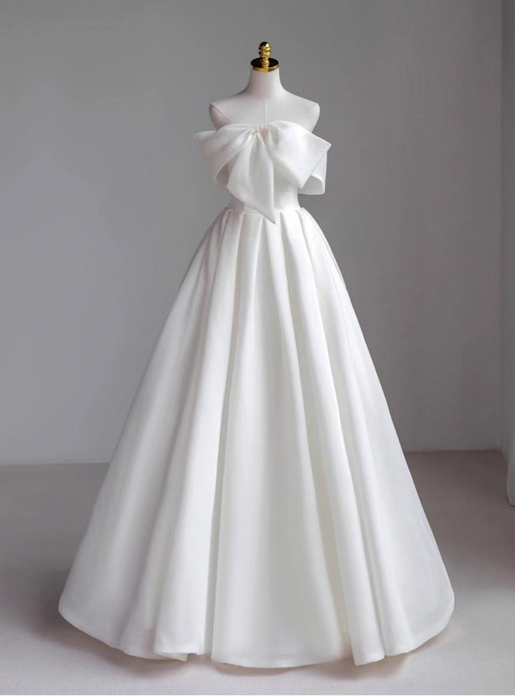 White Strapless Bow Wedding Dress