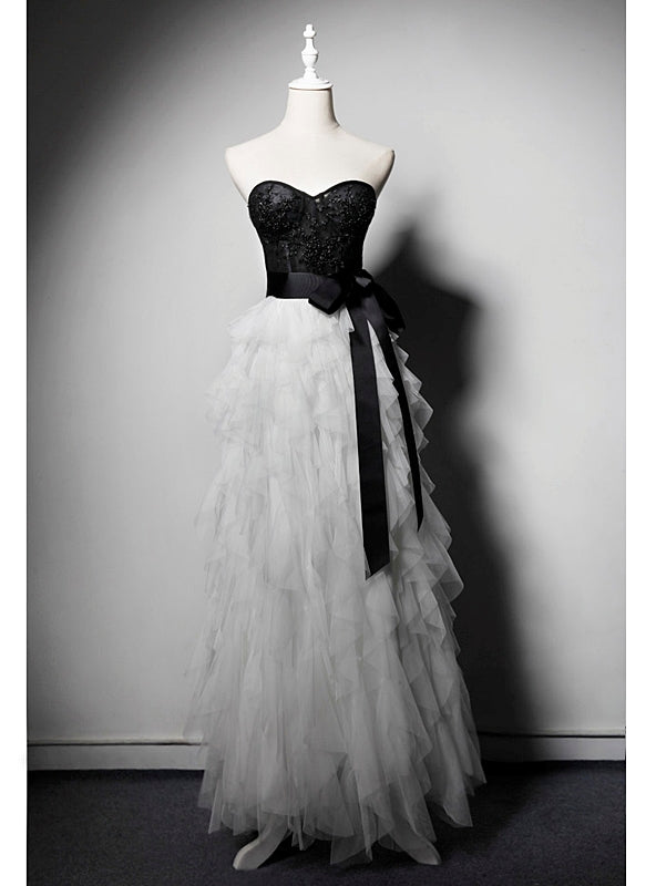 White Tulle Sweetheart Beading Prom Dress