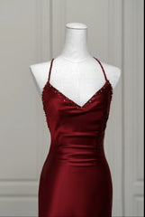 Wine Red Mermaid Backless Long Evening Dress, Wine Red Long Prom Dress