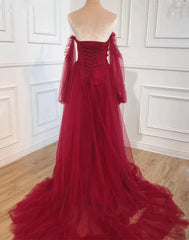 Wine Red Off Shoulder Beaded Long Formal Dress Wine Red Evening Dress prom dresses shops