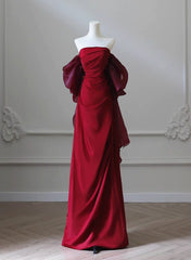 Wine Red Satin Scoop Long Formal Dress, Wine Red Long Evening Dress Prom Dress