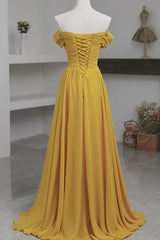 Yellow Chiffon A-line Simple Prom Dress Yellow Bridesmaid Dresses prom dresses shops