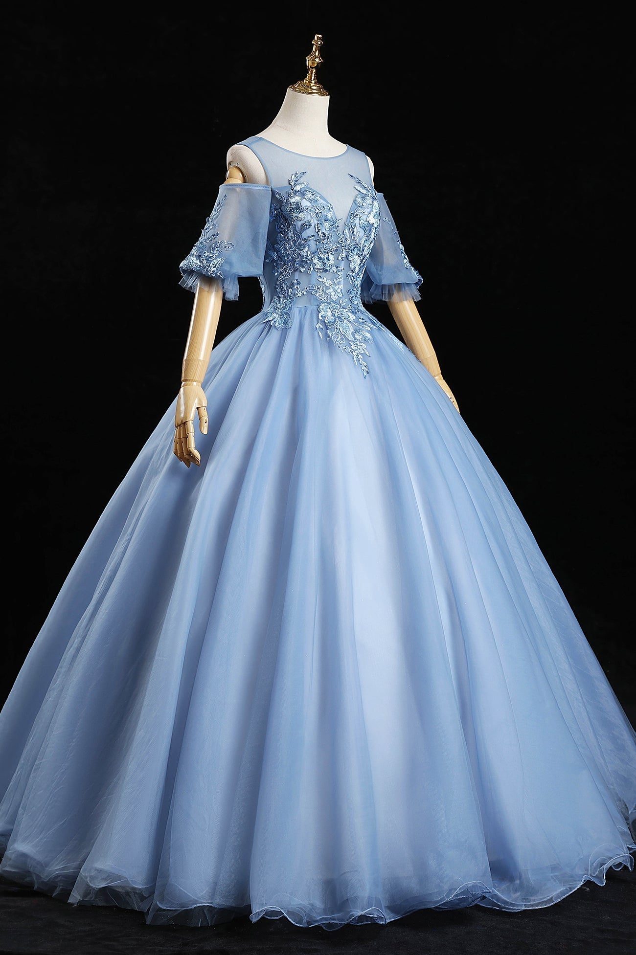 Homecoming Dress Ideas, Blue Lace Long A-Line Prom Dresses, Blue Evening Dresses