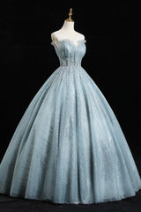 Formal Dresses On Sale, Blue Tulle Sequins Long Prom Dresses, A-Line Evening Dresses
