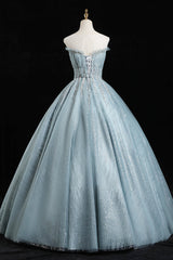 Formal Dress On Sale, Blue Tulle Sequins Long Prom Dresses, A-Line Evening Dresses