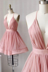 Bridesmaids Dress Styles Long, Cute V-Neck Tulle Short Prom Dresses, A-Line Mini Party Dresses