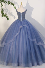 Homecoming Dress Inspo, Blue Beaded Tulle Long A-Line Prom Dress, Blue Formal Evening Dress