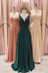 Formal Dresses Wedding Guest, Simple V-Neck Long Prom Dresses, A-Line Evening Party Dresses