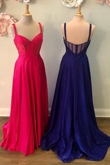 Bridesmaid Dresses Different Colors, Neon Pink V-Neck Straps A-Line Prom Dress