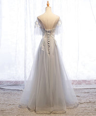 Party Dress Australian, Gray Tulle Lace Long Prom Dress, Gray Tulle Lace Evening Dress, 5