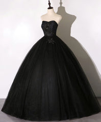 Beach Wedding Dress, Black Sweetheart Neck Tulle Long Prom Dress, Black Evening Dress