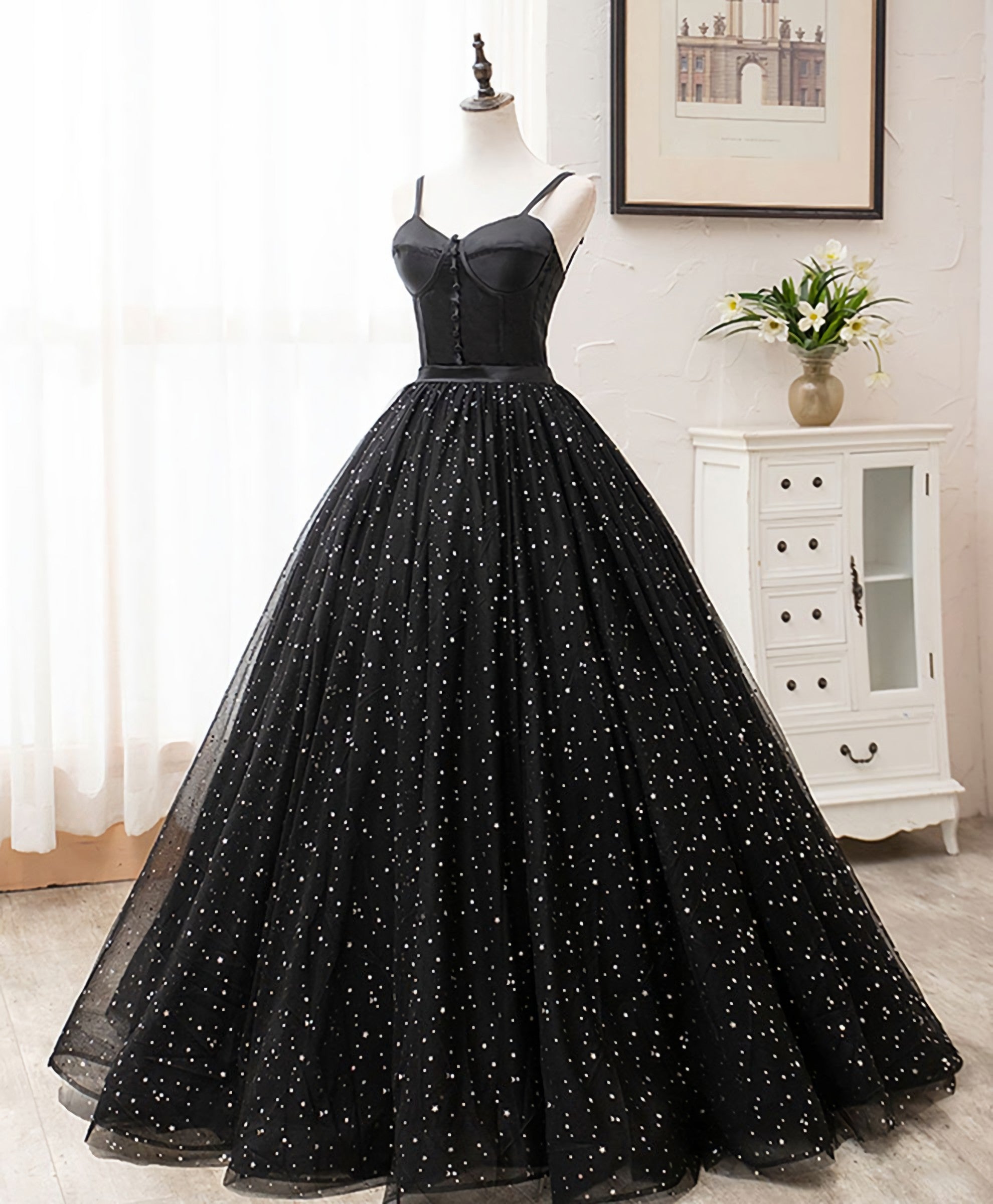 Wedding Photo Ideas, Black Sweetheart Tulle Long Prom Dress, Black Tulle Formal Dress