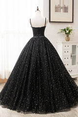 Prom Dresses Ball Gown, Black Tulle Long A-Line Long Prom Dresses, Black Evening Party Dresses