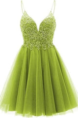 Dress Short, A-line Straps Appliques Tulle Short Homecoming Dress