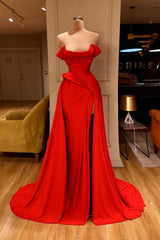 Evening Dress Short, Sexy Red Off-the-Shoulder Long Prom Dress With Split Online