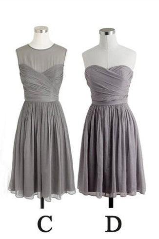 Long Dress Formal, Simple A Line Grey Short Chiffon Bridesmaid Dress