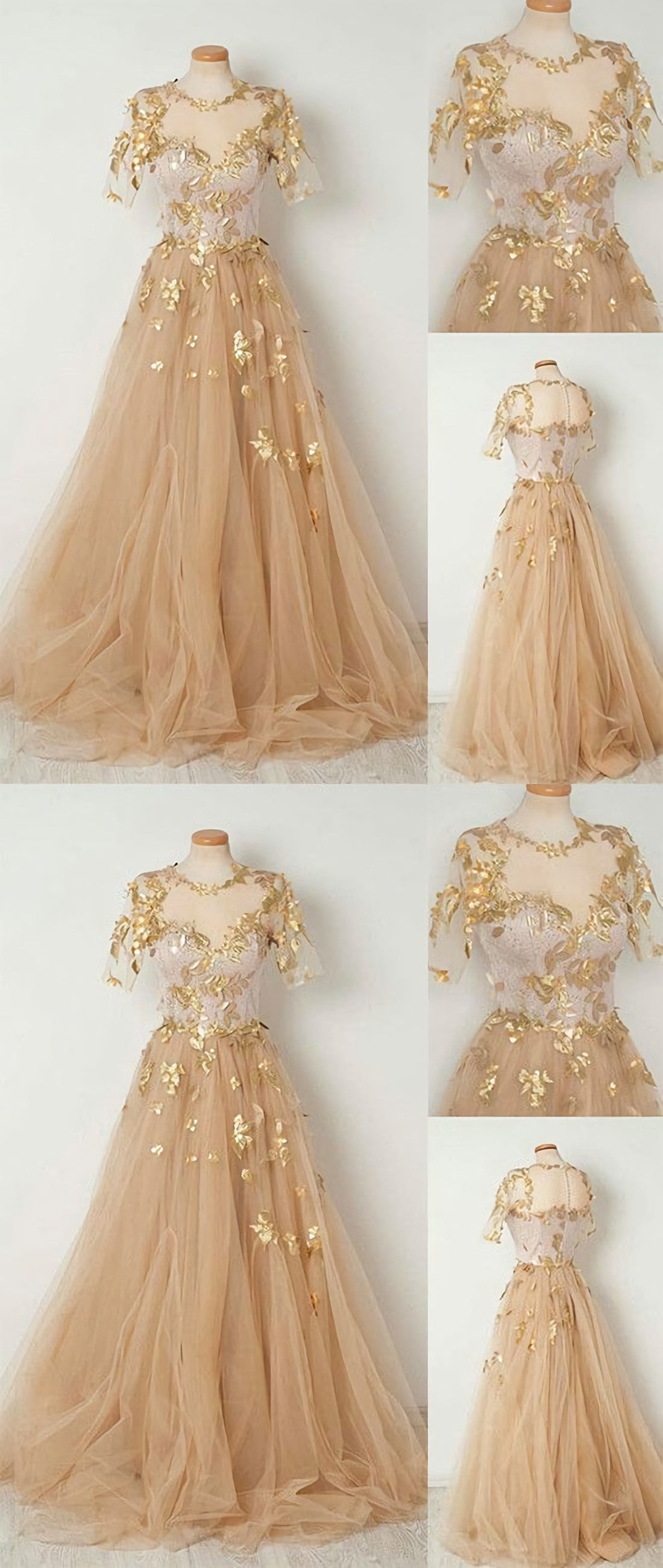 Classy Gown, Champagne Tulle Long Prom Dress, Evening Dresses