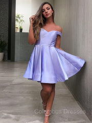 Prom Dress Sweetheart, A-Line/Princess Off-the-Shoulder Short/Mini Satin Homecoming Dresses With Ruffles