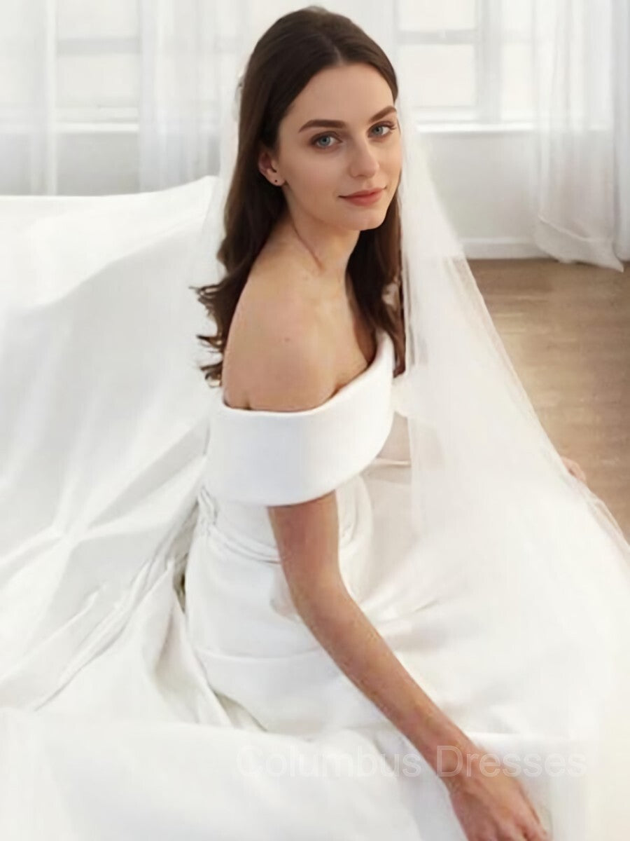 Wedding Dresses Online Shop, A-Line/Princess Off-the-Shoulder Sweep Train Satin Wedding Dresses