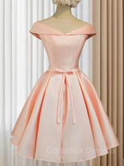 Beach Wedding Guest Dress, A-Line/Princess V-neck Short/Mini Satin Homecoming Dresses With Bow