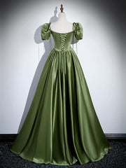Prom Outfit, A-Line Satin Green Long Prom Dress, Green Formal Evening Dress