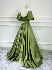 Bridesmaid Dress 2031, A line Satin Long Green Prom Dresses, Green Formal Evening Graduation Dresses
