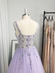 Bridesmaid Dresses 2032, A-line V-neck Beading Floor-Length Tulle Dress