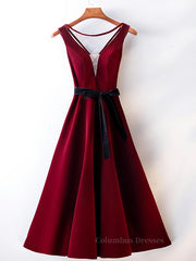 Homecoming Dresses Formal, A Line V Neck Short Burgundy Prom Dresses, Wine Red Short Formal Graduation Homecoming Dresses