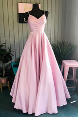 Simple Dress, Elegant Pleated A Line Pink Customized Floor Length Long Prom Dress, Ae893