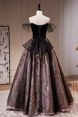 Prom Dresses Light Blue Long, Black Satin Tulle Long Prom Dress, A-Line Off Shoulder Evening Dress Formal Dress