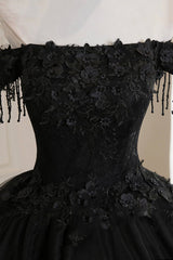 Formal Dresses With Sleeves For Weddings, Black Tulle Lace Long Prom Dress, Black A-Line Evening Gown
