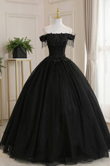 Formal Dresses For Girls, Black Tulle Lace Long Prom Dress, Black A-Line Evening Gown