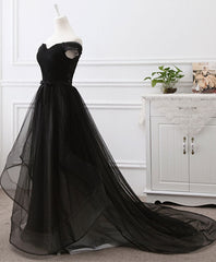 Prom Dresses For Chubby Girls, Black Tulle Long Prom Dress, Black Evening Dresses