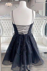 Bridesmaids Dresses Cheap, Black V Neck Backless Lace Short Prom Dresses, Backless Black Lace Homecoming Dresses, Black Lace Formal Evening Dresses