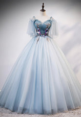 Prom Dresses 2038, Lovely Spaghetti Strap Blue Long Prom Dresses, Lace Evening Dresses