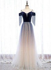 Homecoming Dress Formal, Blue Gradient Tulle Long Party Dresses,A-line Off Shoulder Formal Dresses