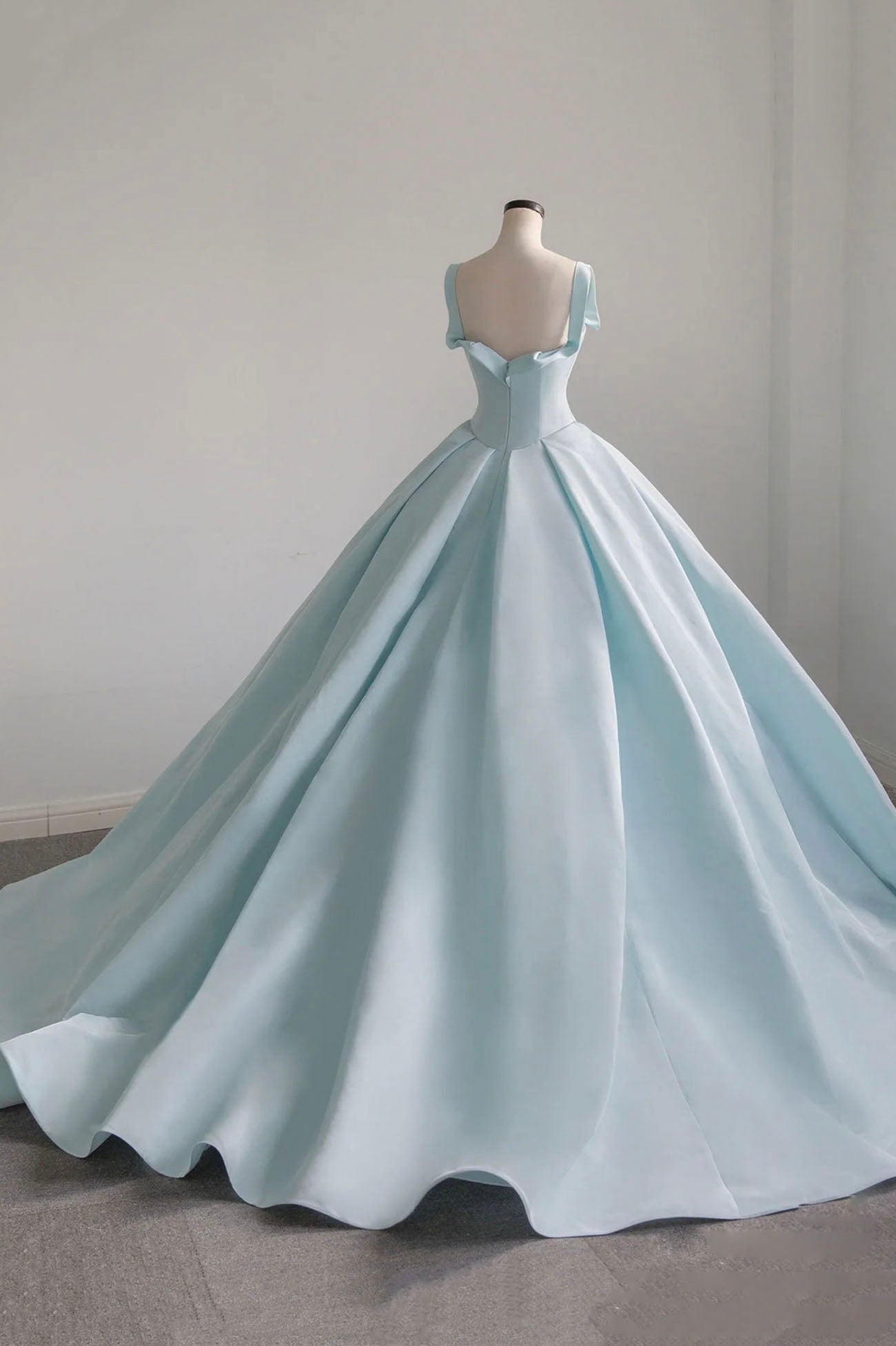 Homecoming Dresses Modest, Blue Satin Long A-Line Formal Dress, Blue Prom Evening Dress