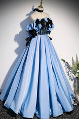 Club Outfit, Blue Satin Long Prom Dress, Off the Shoulder Formal Evening Dress