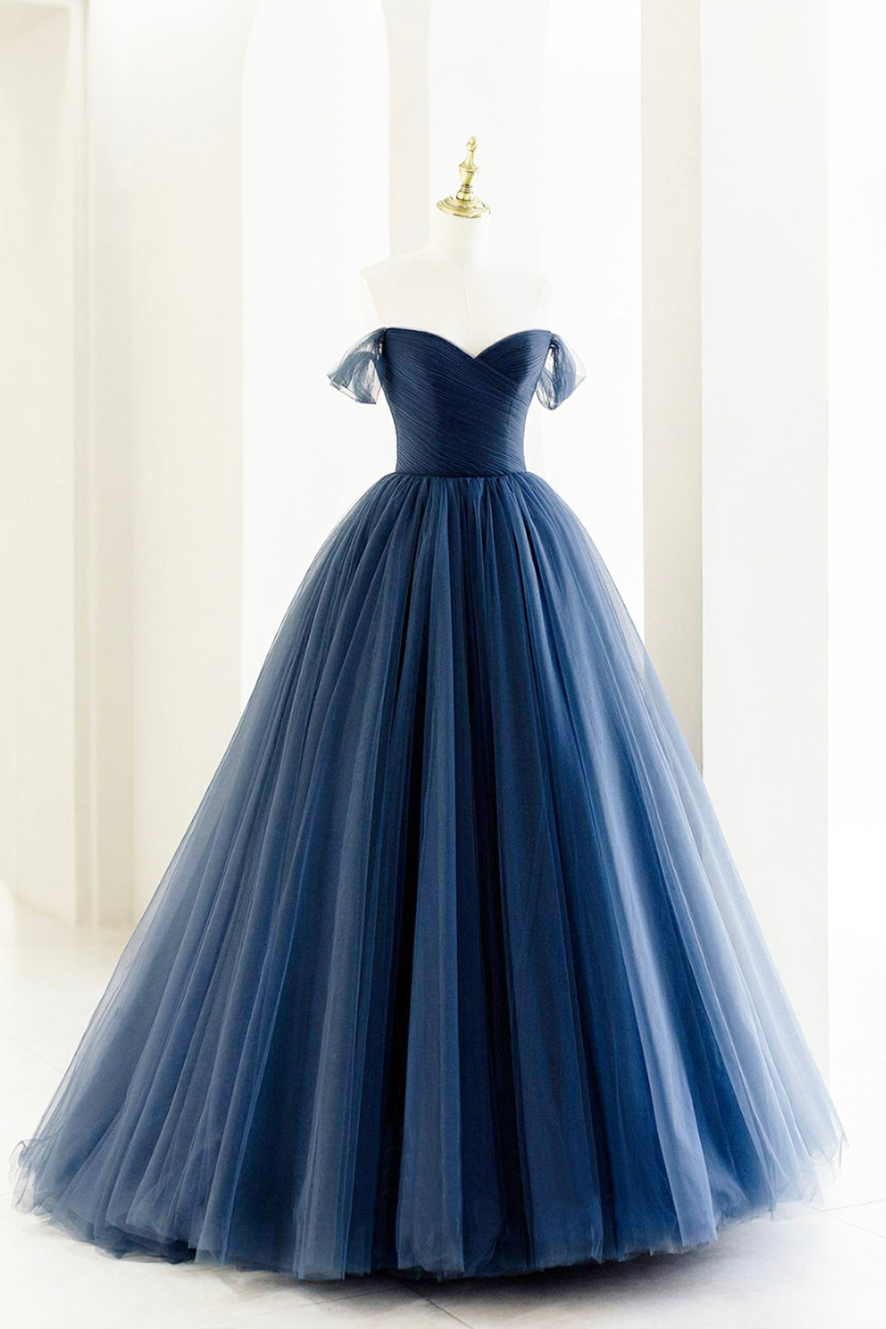 Bridesmaid Dress Red, Blue Tulle Long A-Line Prom Dress, Off the Shoulder Formal Evening Dress