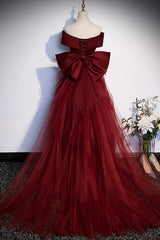 Bridesmaid Dresses Floral, Burgundy Mermaid Long Prom Dress, Off the Shoulder V-Neck Formal Evening Dress