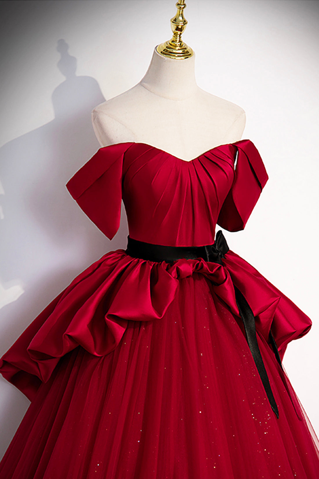 Bridesmaid Dress Color Scheme, Burgundy Satin Tulle Long Prom Dress, Off Shoulder Evening Dress