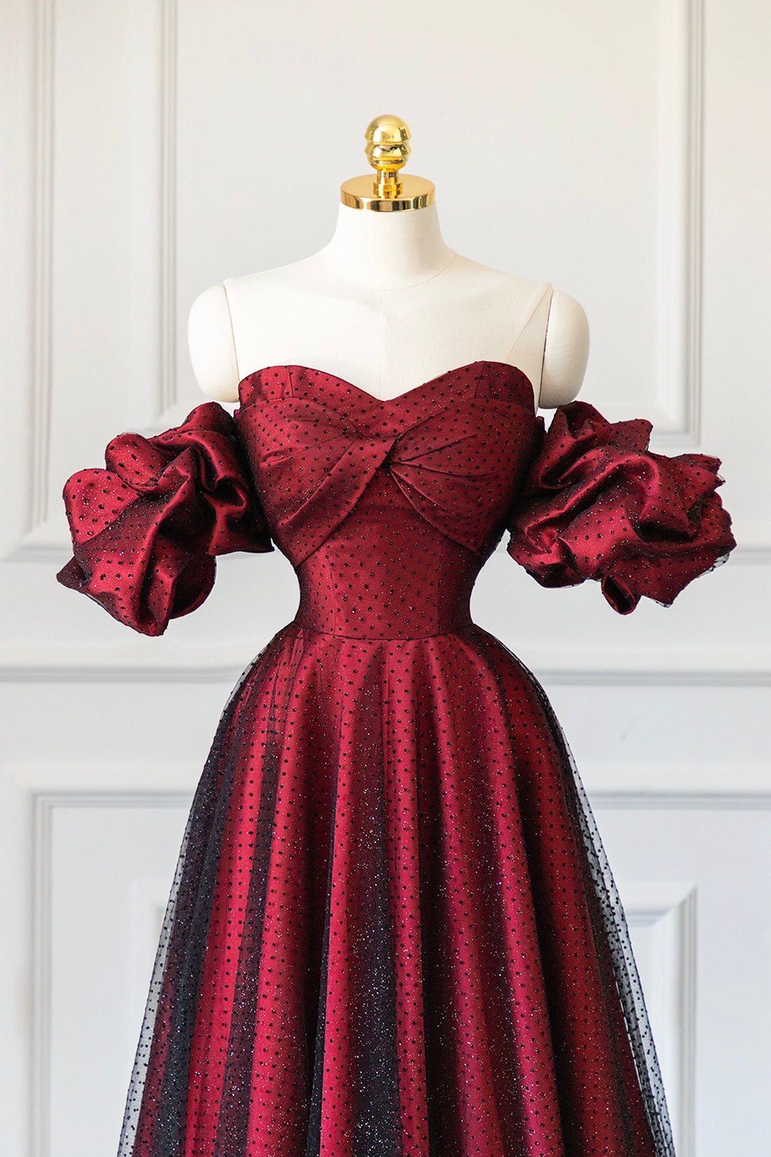 Semi Formal Dress, Burgundy Satin Tulle Long Prom Dress, Off Shoulder Evening Party Dress