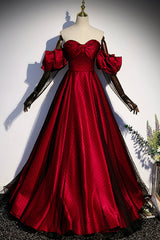 Formal Dress Black Dress, Burgundy Satin Tulle Long Prom Dress, Off the Shoulder Formal Evening Dress