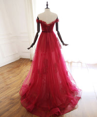 Homecoming Dresses Style, Burgundy Tulle Lace Long Prom Dress Burgundy Tulle Lace Evening Dress