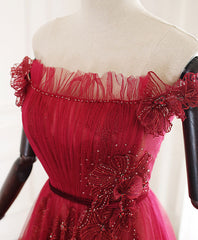 Homecoming Dress Styles, Burgundy Tulle Lace Long Prom Dress Burgundy Tulle Lace Evening Dress