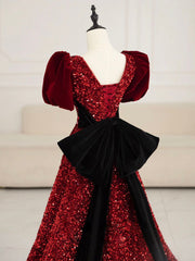 Formal Dresses Website, Burgundy V Neck Sequin Long Prom Dress, Burgundy Evening Dress