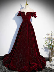 Party Dress Winter, Burgundy Velvet Long Prom Dress, Burgundy Long Formal Dress