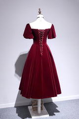 Party Dresses Casual, Burgundy Velvet Short Prom Dress, Cute A-Line Party Dress